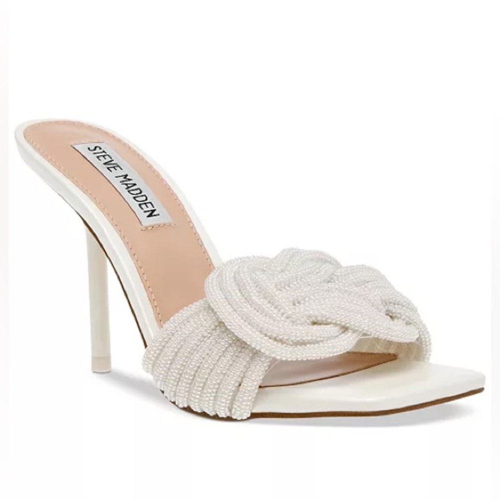 Steve Madden White Beaded Knot High Heel Mule